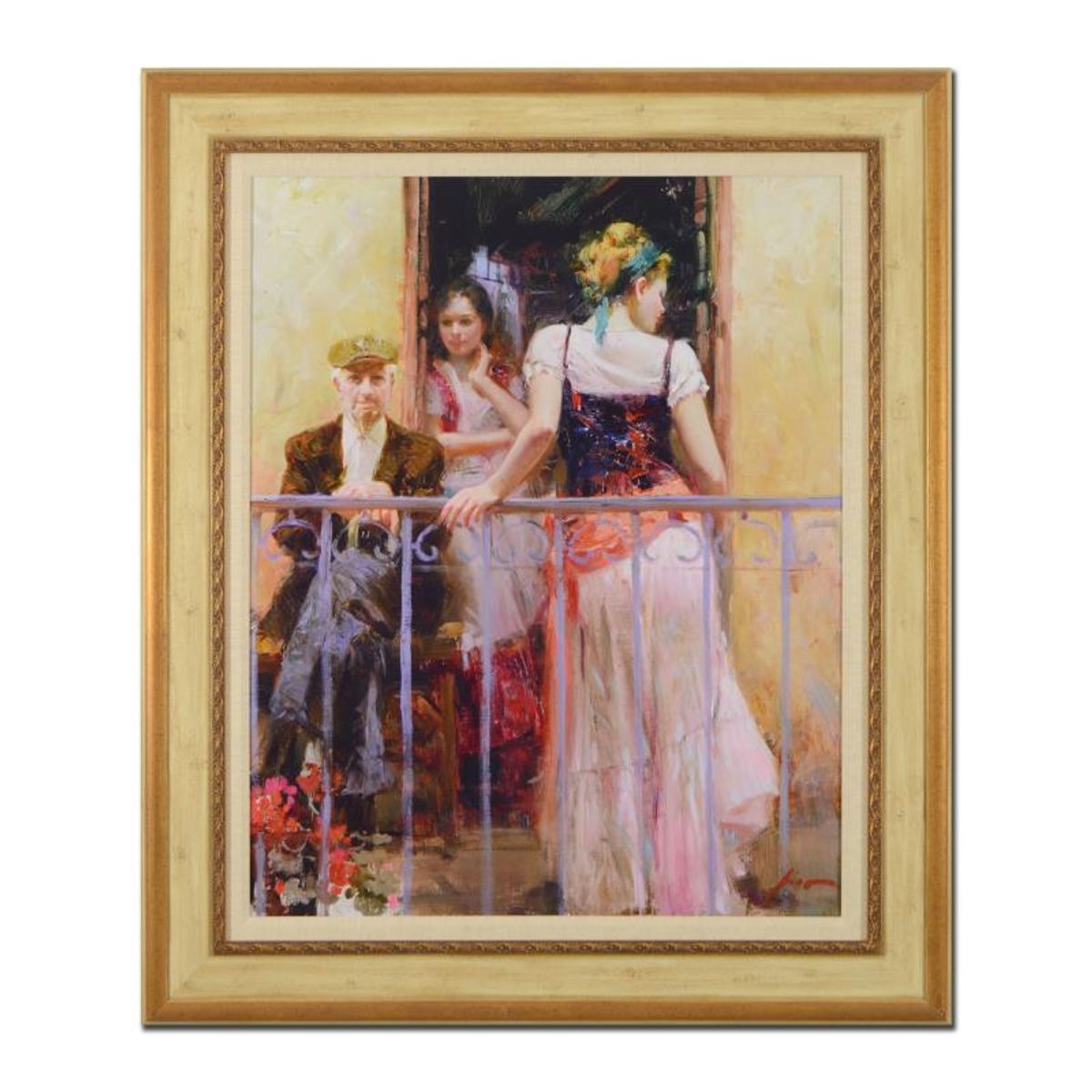 Pino (1939-2010), "Family Time" Framed Limited Edition Hand Embellished Giclee on Canvas. Numbered and Hand Signed with Certificate of Authenticity.