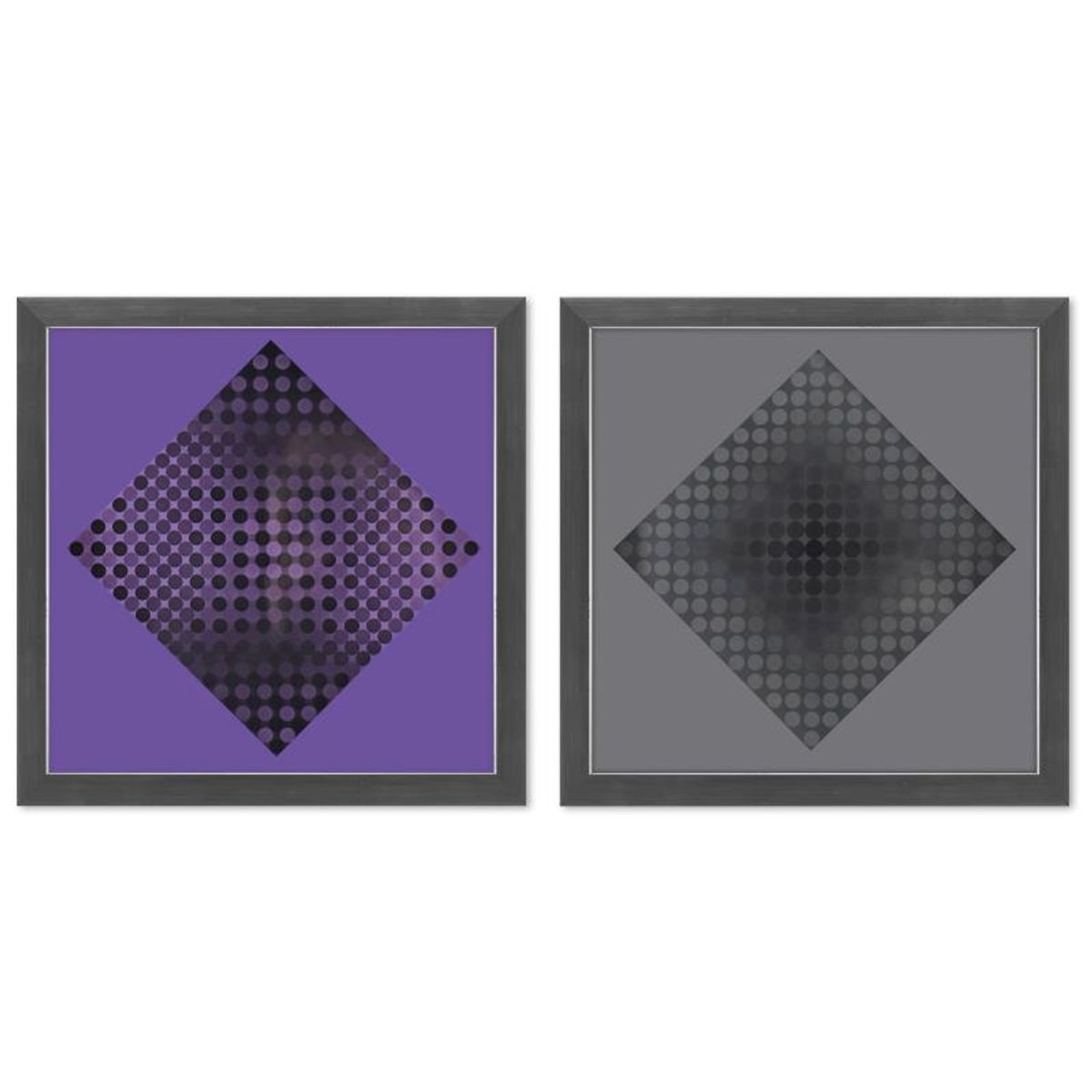Victor Vasarely (1908-1997), "Goyo - SZ et Goyo - EZ de la serie CTA - 102 (Diptych)" Framed 1971 Heliogravure Prints with Letter of Authenticity