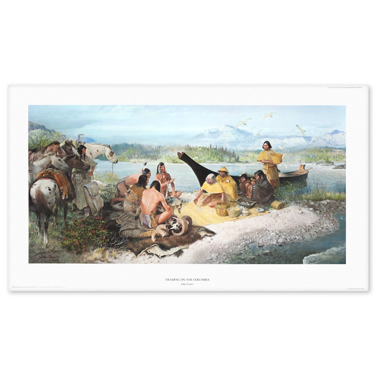 John Clymer- Offset Lithograph "Trading on the Columbia"