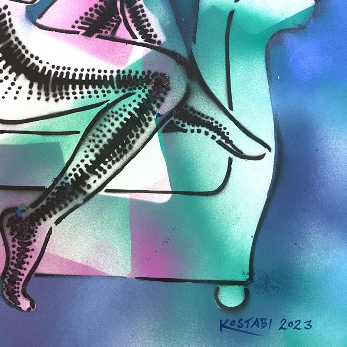 Mark Kostabi, "Infinite Tranquility" Framed Original Mixed Media Painting, Hand Signed with Certificate of Authenticity.
