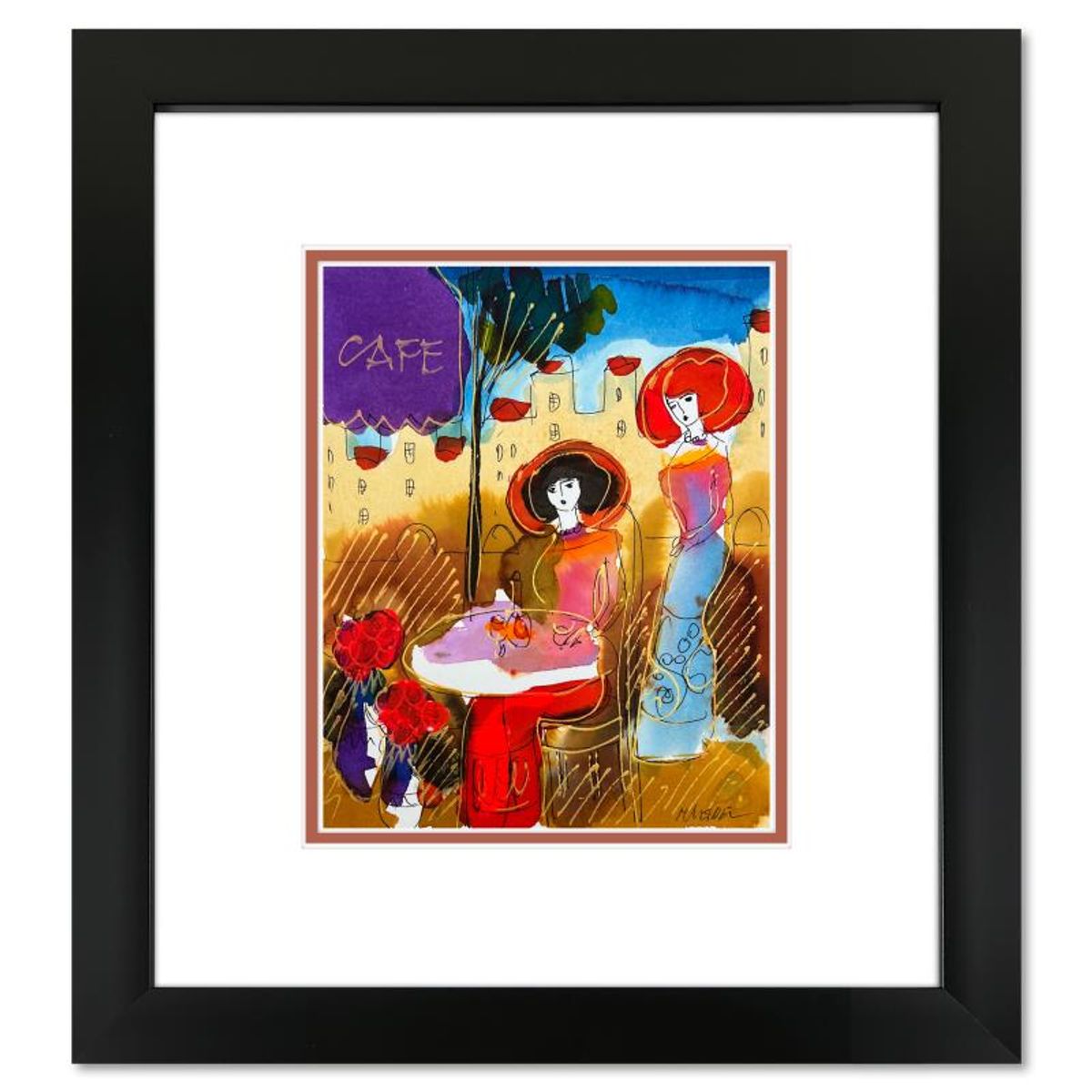 Moshe Leider, Framed Original Mixed Media Watercolor Painting, Hand Signed with Letter of Authenticity.