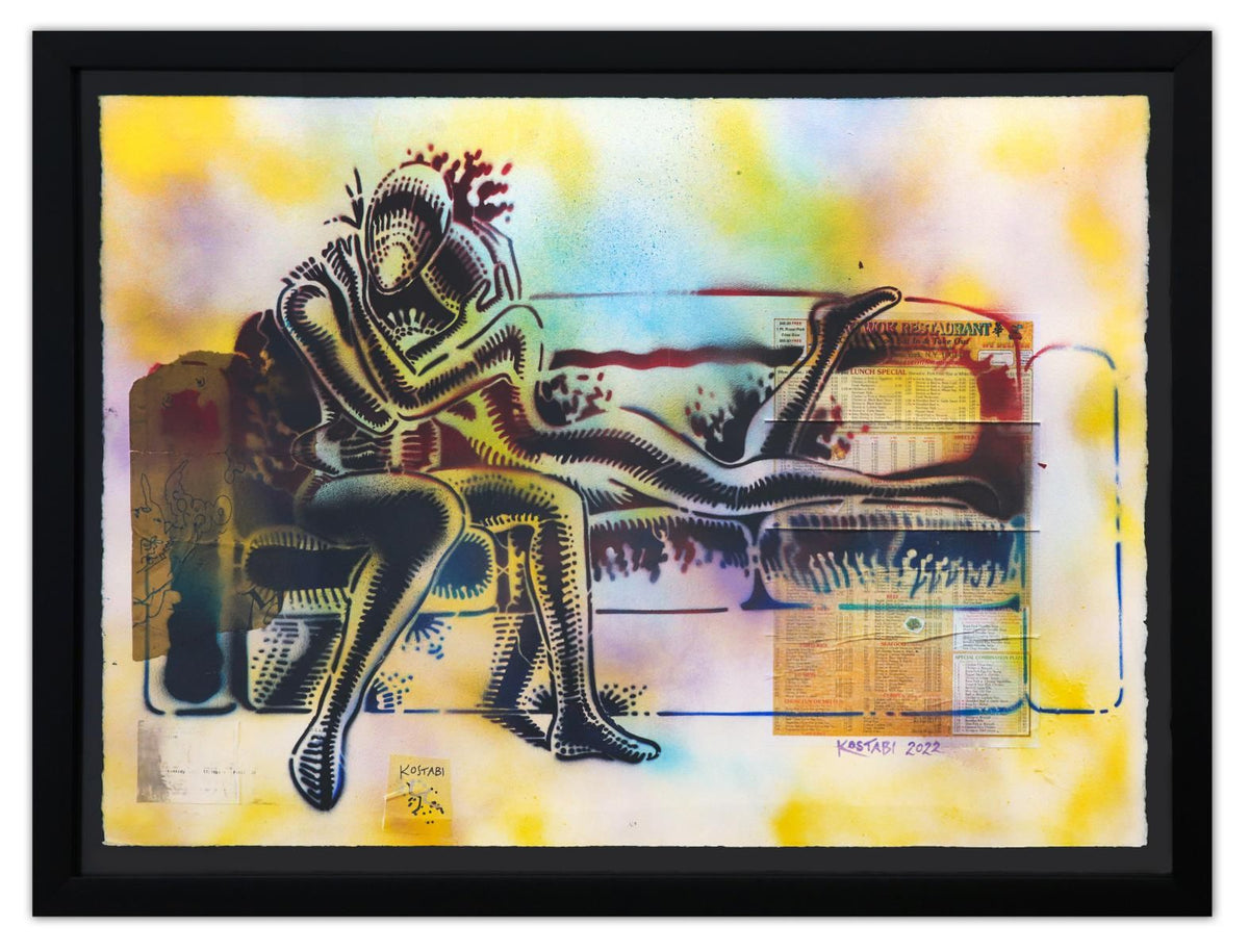 Mark Kostabi- Original Mixed Media on Paper "Ordering In"