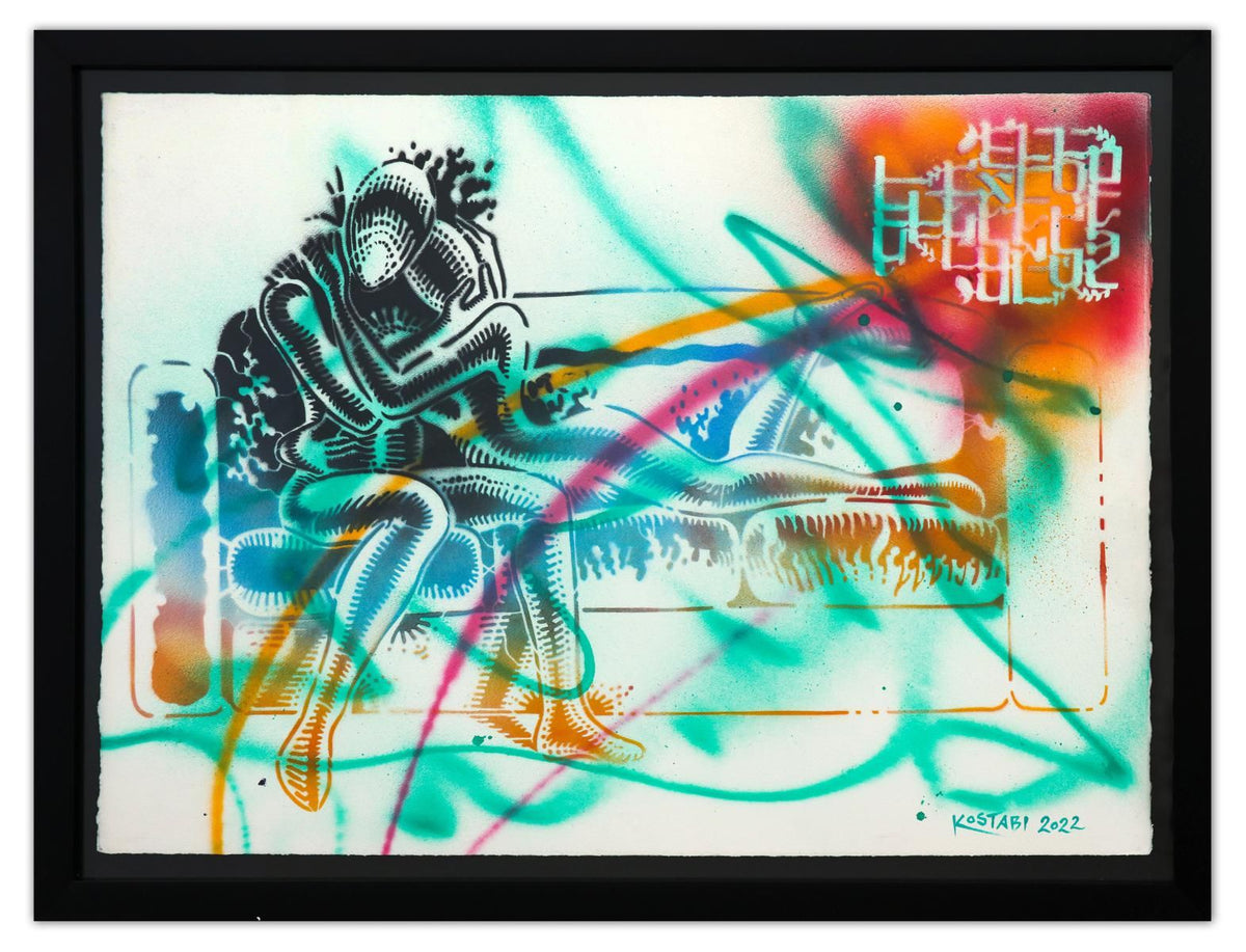 Mark Kostabi- Original Mixed Media on Paper "Positive Energy"