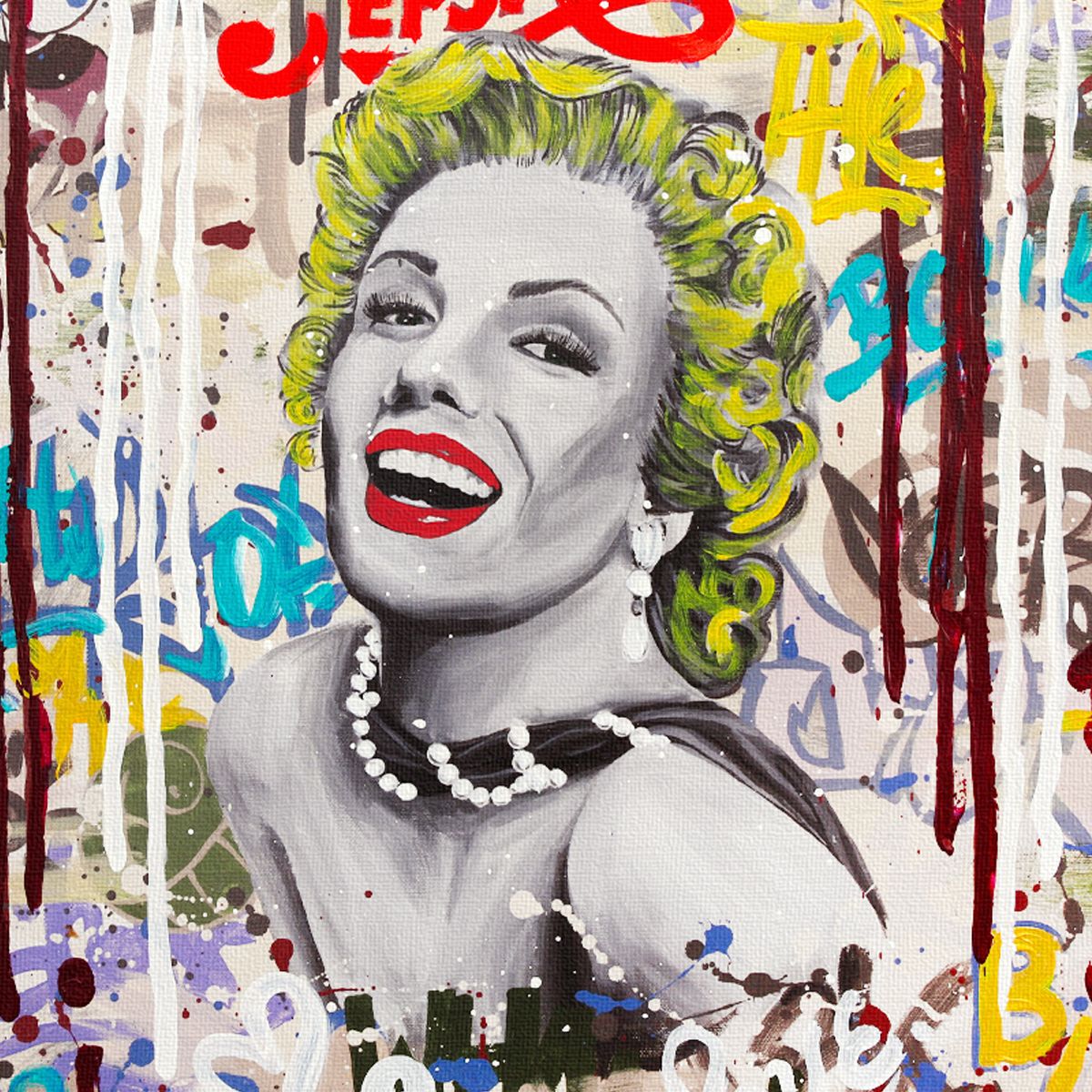 Nastya Rovenskaya- Mixed Media on Canvas "Neon Marilyn"