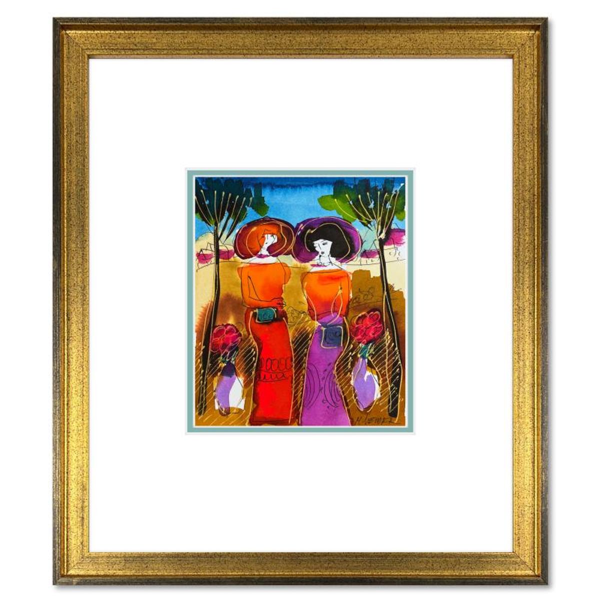 Moshe Leider, Framed Original Mixed Media Watercolor Painting, Hand Signed with Letter of Authenticity.