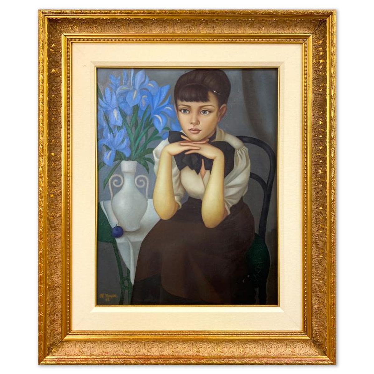 Philippe Noyer (1917-1985), "La Petite Fille de Autobus" Framed Original Oil Painting on Canvas, Dated (1948) Hand Signed with Letter of Authenticity.
