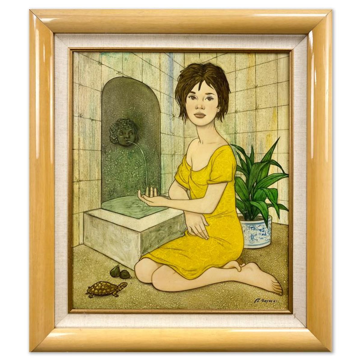 Philippe Noyer (1917-1985), "Fornarina a la Torche" Framed Original Oil Painting on Canvas, Dated (1961) Hand Signed with Letter of Authenticity.