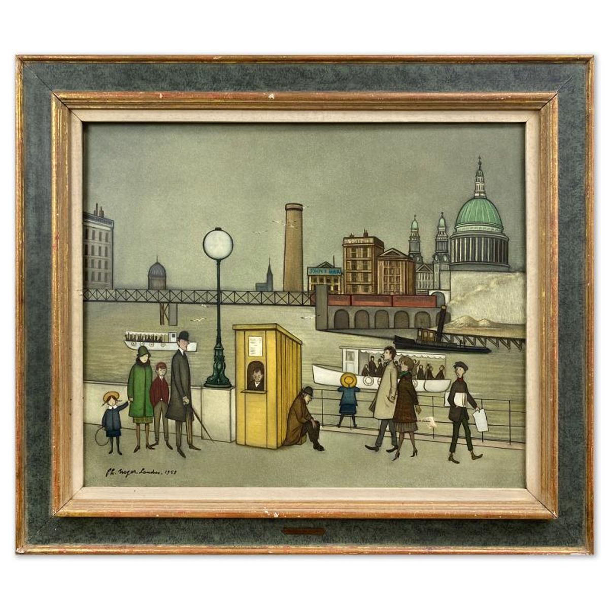 Philippe Noyer (1917-1985), "Along the Riverbank" Framed Original Oil Painting on Canvas, Dated (1958) Hand Signed with Letter of Authenticity.