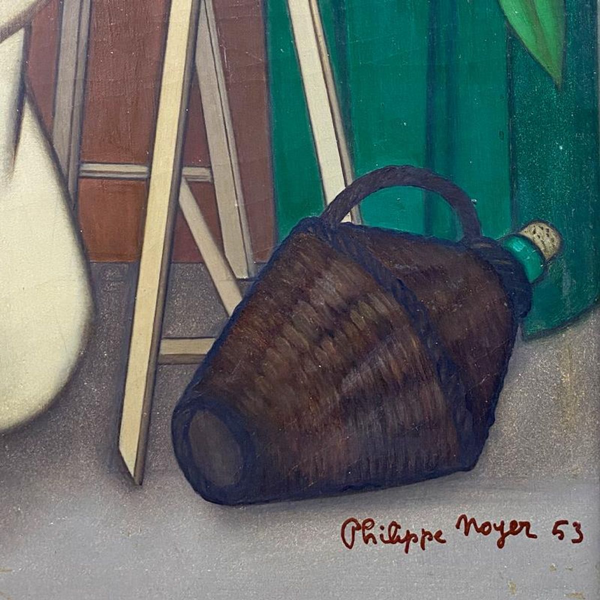 Philippe Noyer (1917-1985), "Boy at Street Market" Framed Original Oil Painting on Canvas, Dated (1953) Hand Signed with Letter of Authenticity.