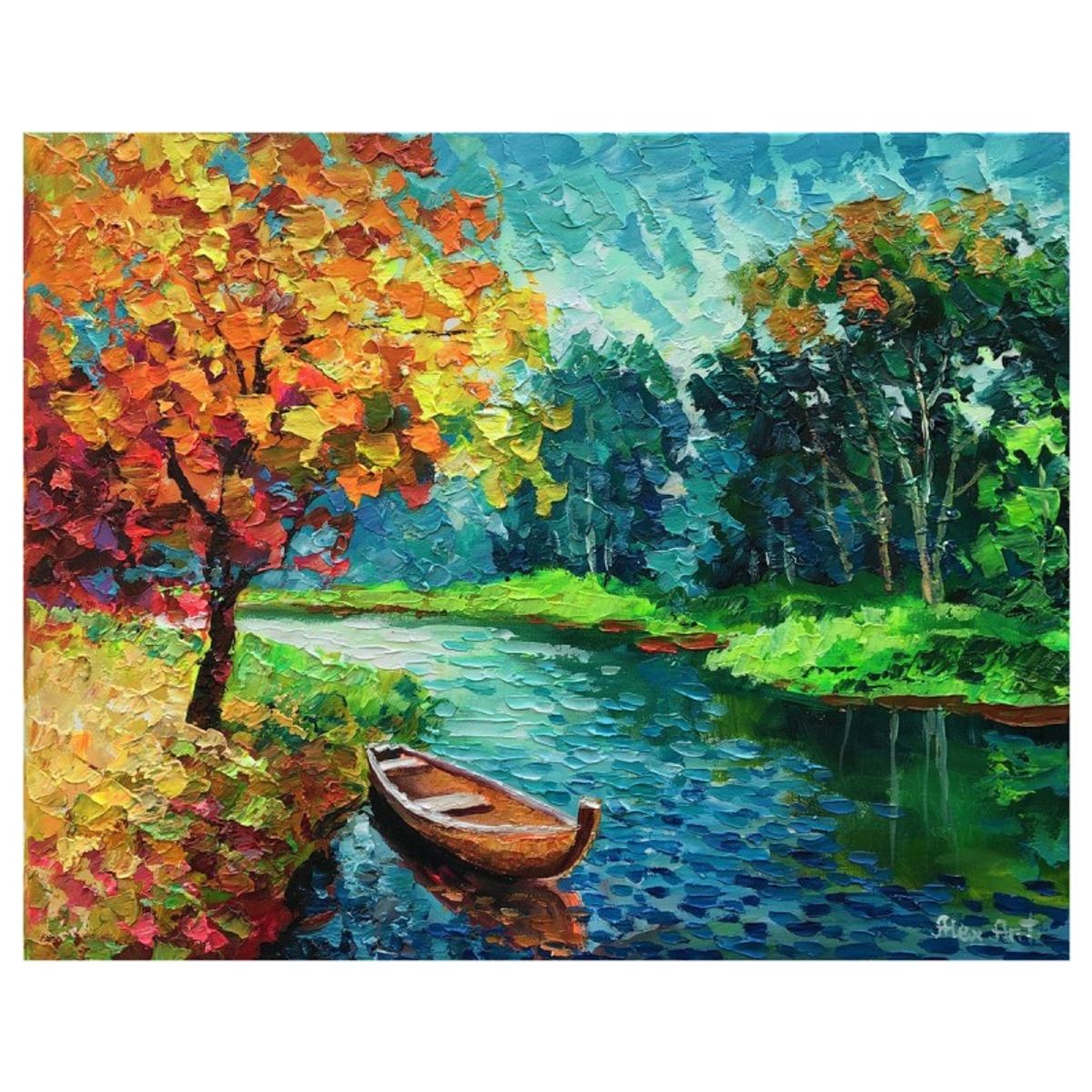 Alexander Antanenka, "Blue Lake" Hand Signed Original Painting on Canvas with Letter of Authenticity.