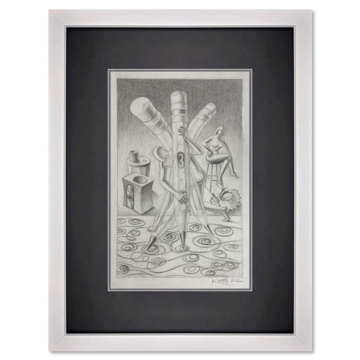 Mark Kostabi, "Erasable You" Framed Original Drawing on Paper, Hand Signed with Certificate of Authenticity