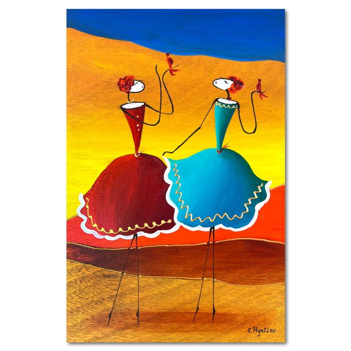 Ester Myatlov, Hand Signed Original Painting on Wood Panel with Letter of Authenticity.