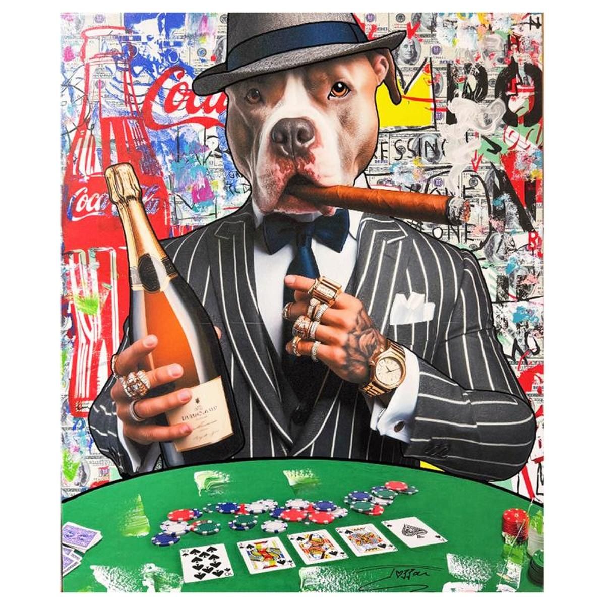 Jozza, "Lucky Day" Unique Mixed Media on Canvas, Hand Signed Inverso with Letter of Authenticity.