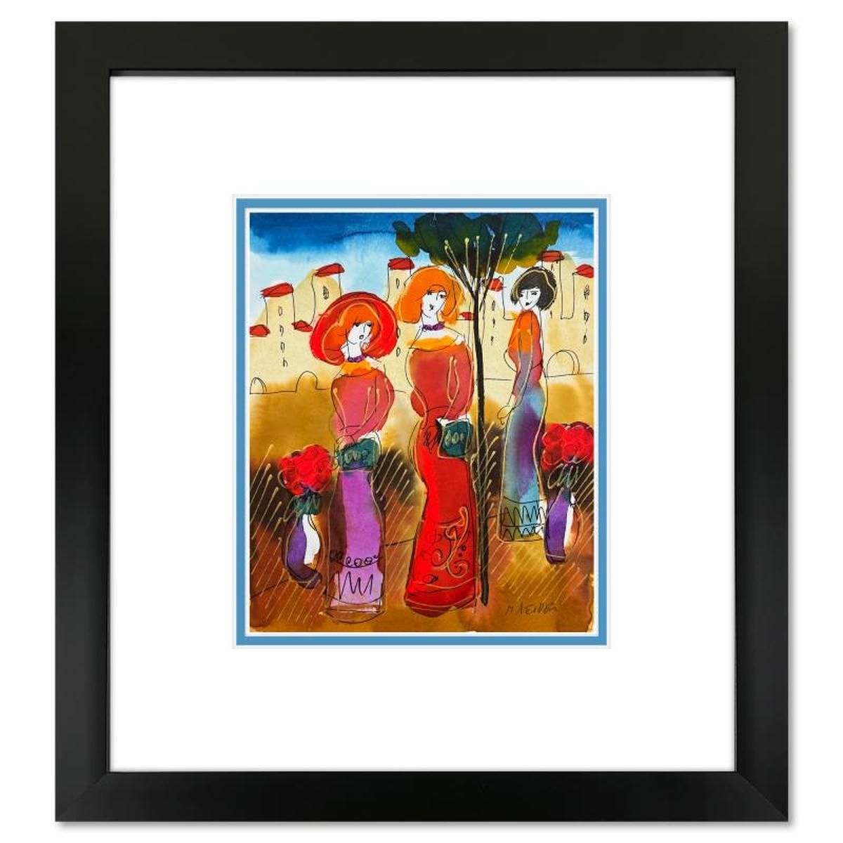 Moshe Leider, Framed Original Mixed Media Watercolor Painting, Hand Signed with Letter of Authenticity.