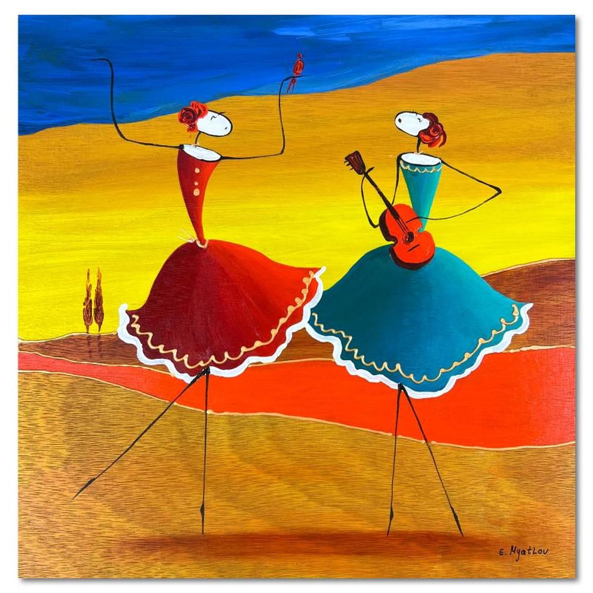 Ester Myatlov, Hand Signed Original Painting on Wood Panel with Letter of Authenticity.