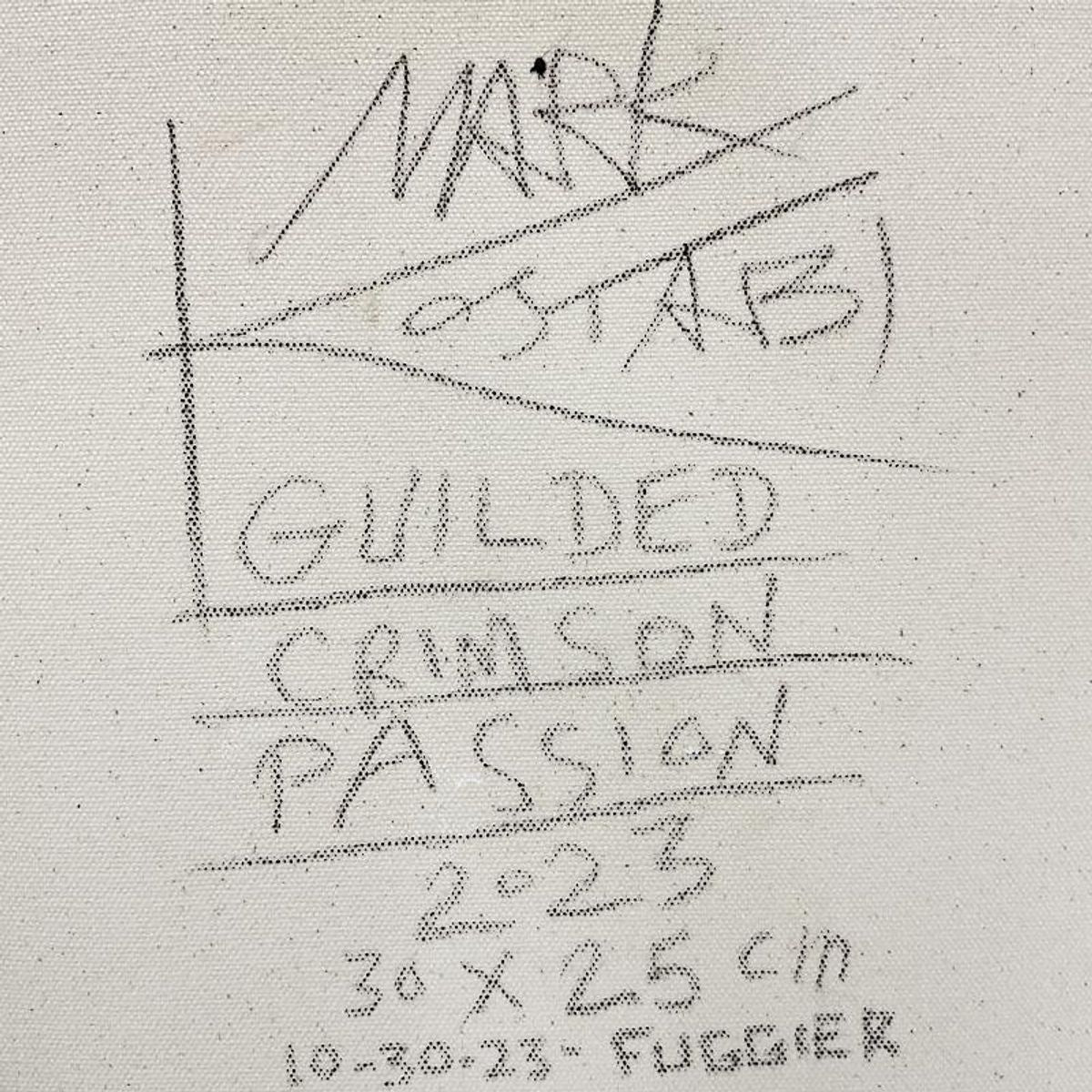 Mark Kostabi, "Gilded Crimson Passion" Original Oil Painting on Canvas, Hand Signed with Certificate of Authenticity.