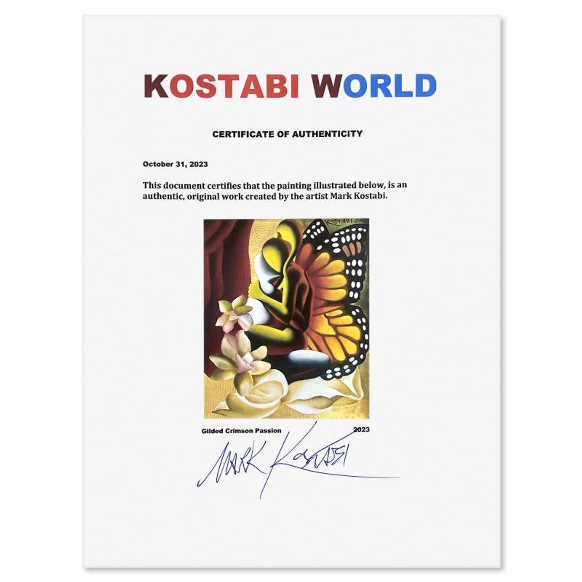 Mark Kostabi, "Gilded Crimson Passion" Original Oil Painting on Canvas, Hand Signed with Certificate of Authenticity.