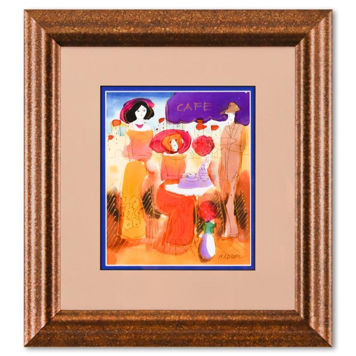 Moshe Leider, Framed Original Mixed Media Watercolor Painting, Hand Signed with Letter of Authenticity.