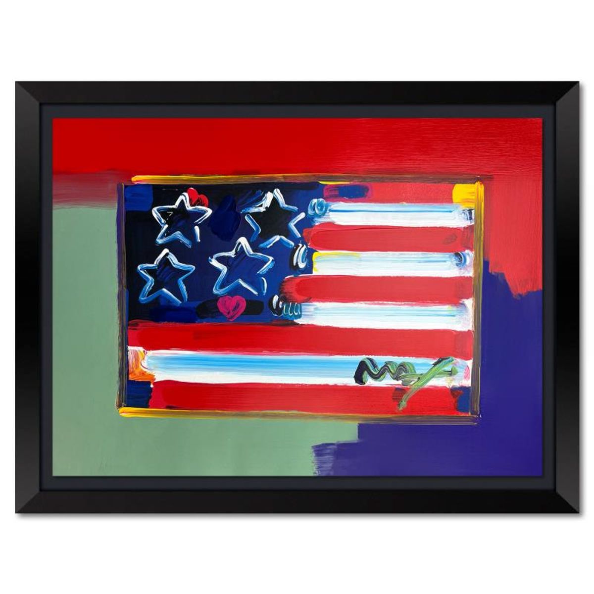 Peter Max (1937-2026), "Flag" Framed One-of-a-Kind Mixed Media, Hand Signed with Registration Number Certifying Authenticity.