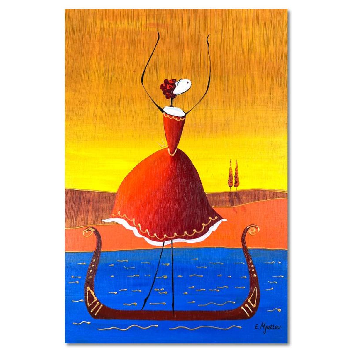 Ester Myatlov, Hand Signed Original Painting on Wood Panel with Letter of Authenticity.