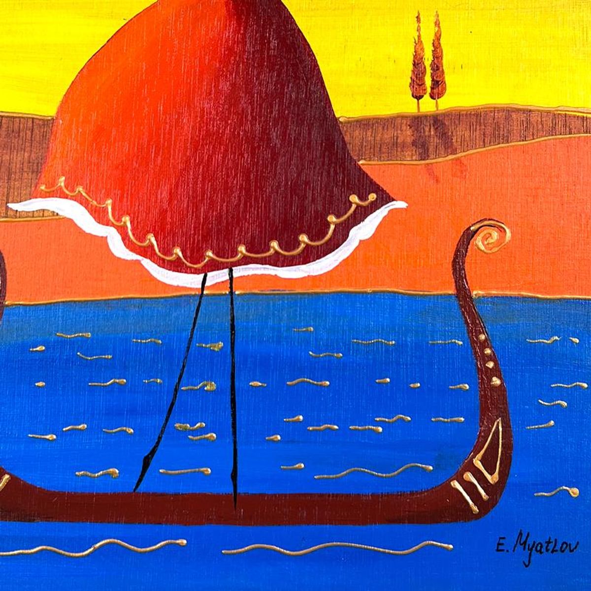 Ester Myatlov, Hand Signed Original Painting on Wood Panel with Letter of Authenticity.