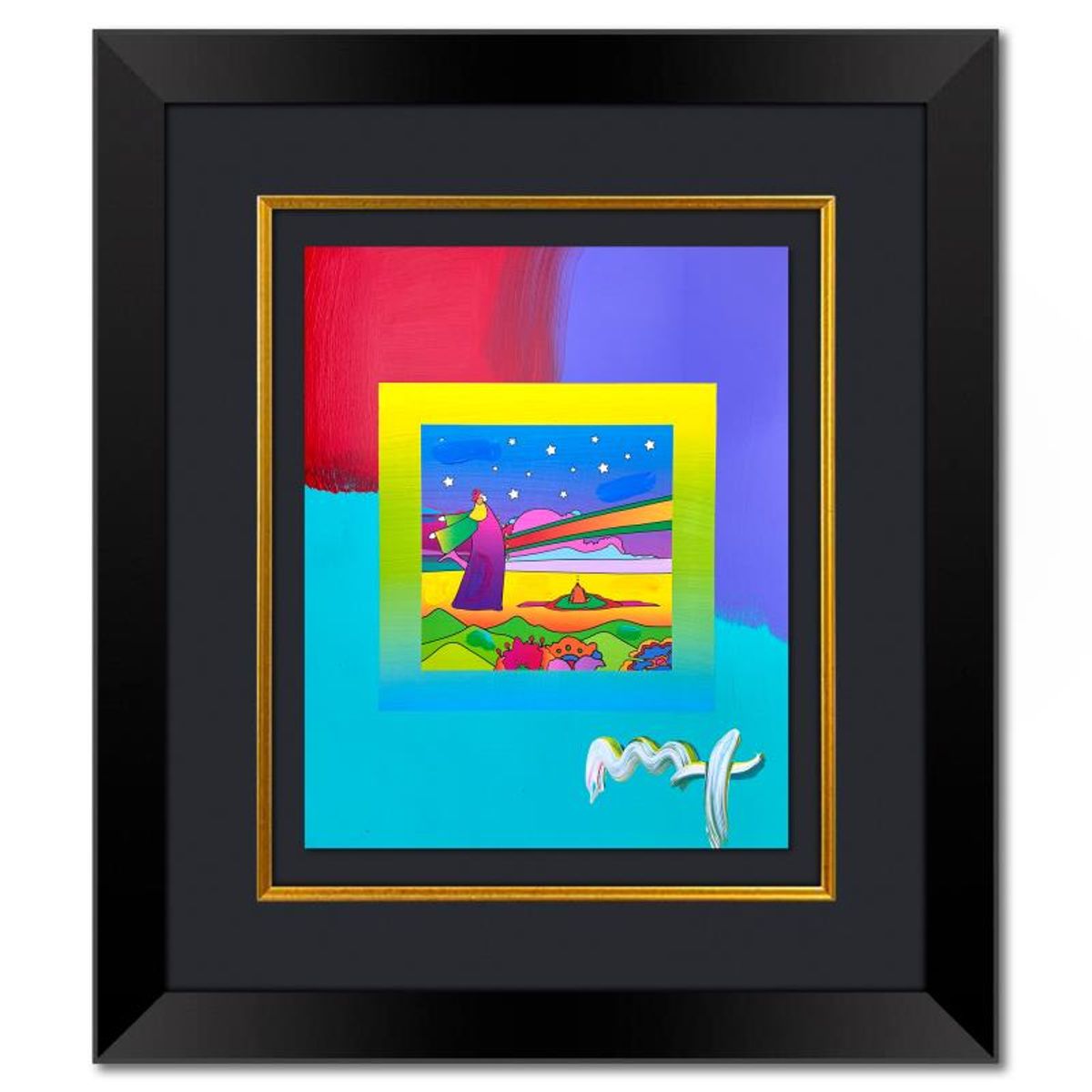Peter Max (1937-2026), "2 Sages with Stars" Framed One-of-a-Kind Mixed Media, Hand Signed with Registration Number Certifying Authenticity.