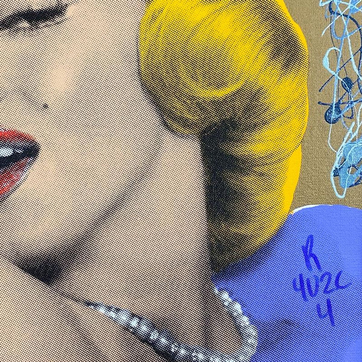 "Ringo" Daniel Funes, "Marilyn with Pearls" Framed One-of-a-Kind Mixed Media on Canvas, Hand Signed with Letter of Authenticity.
