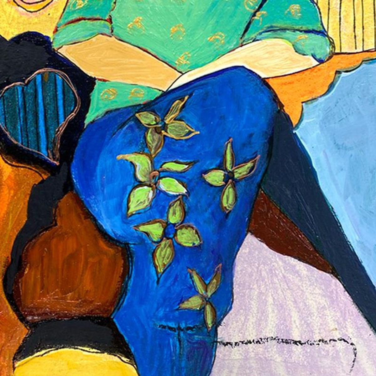 Itzchak Tarkay (1935-2012), "Waiting" One-of-a-Kind Mixed Media Over Paint on Wood, Hand Signed with Letter of Authenticity