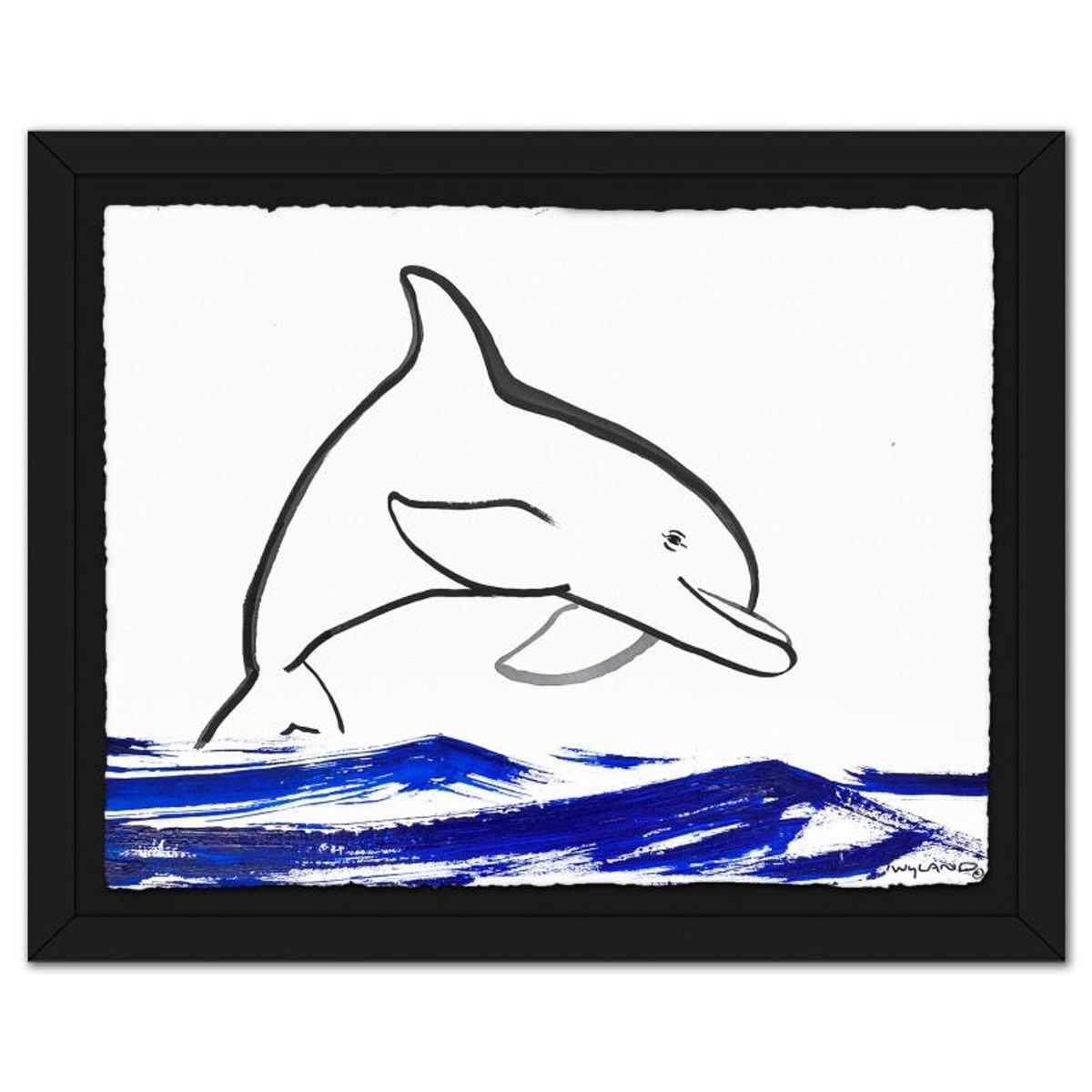 Wyland, "Dolphin" Framed Original Sumi Ink Painting, Hand Signed with Letter of Authenticity.