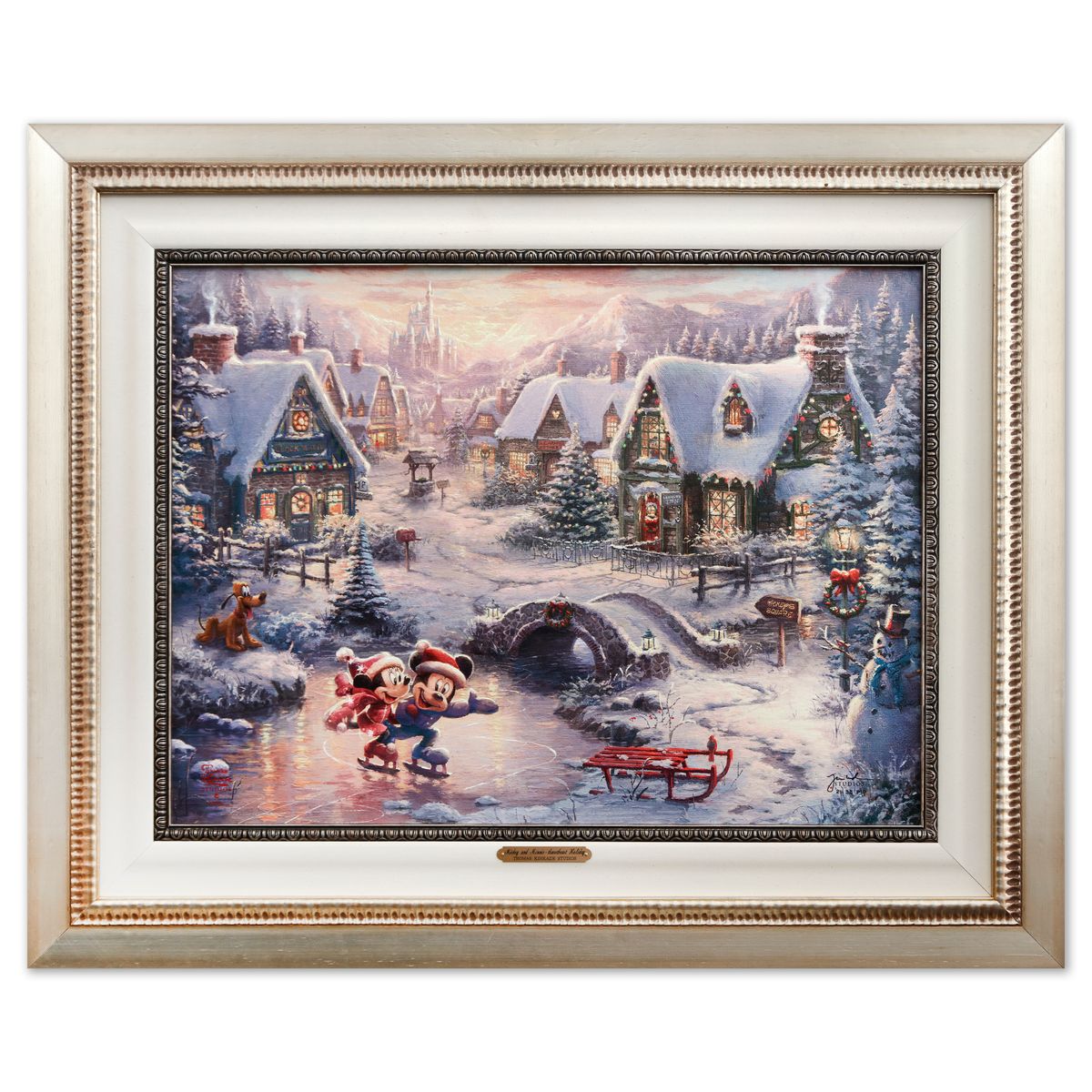Thomas Kinkade- Hand Embellished Giclee on Canvas "Mickey and Minnie sweetheart Holiday"
