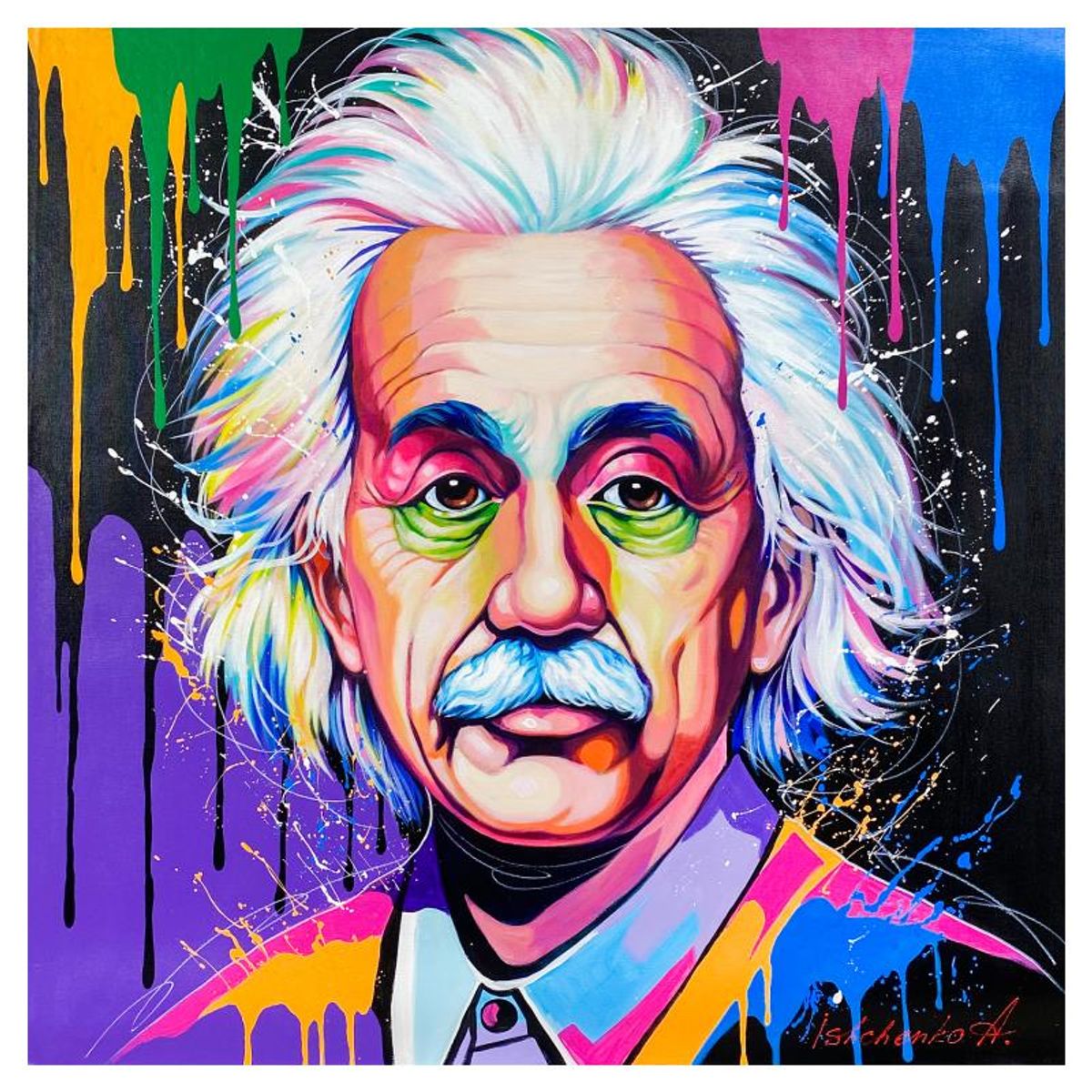 Alexander Ishchenko, "Einstein" Original Acrylic Painting on Canvas, Hand Signed with Letter Authenticity.
