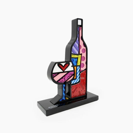 Romero Britto- Resin Sculpture with Hand Embellishments "Wine Bottle & Wine Glass"