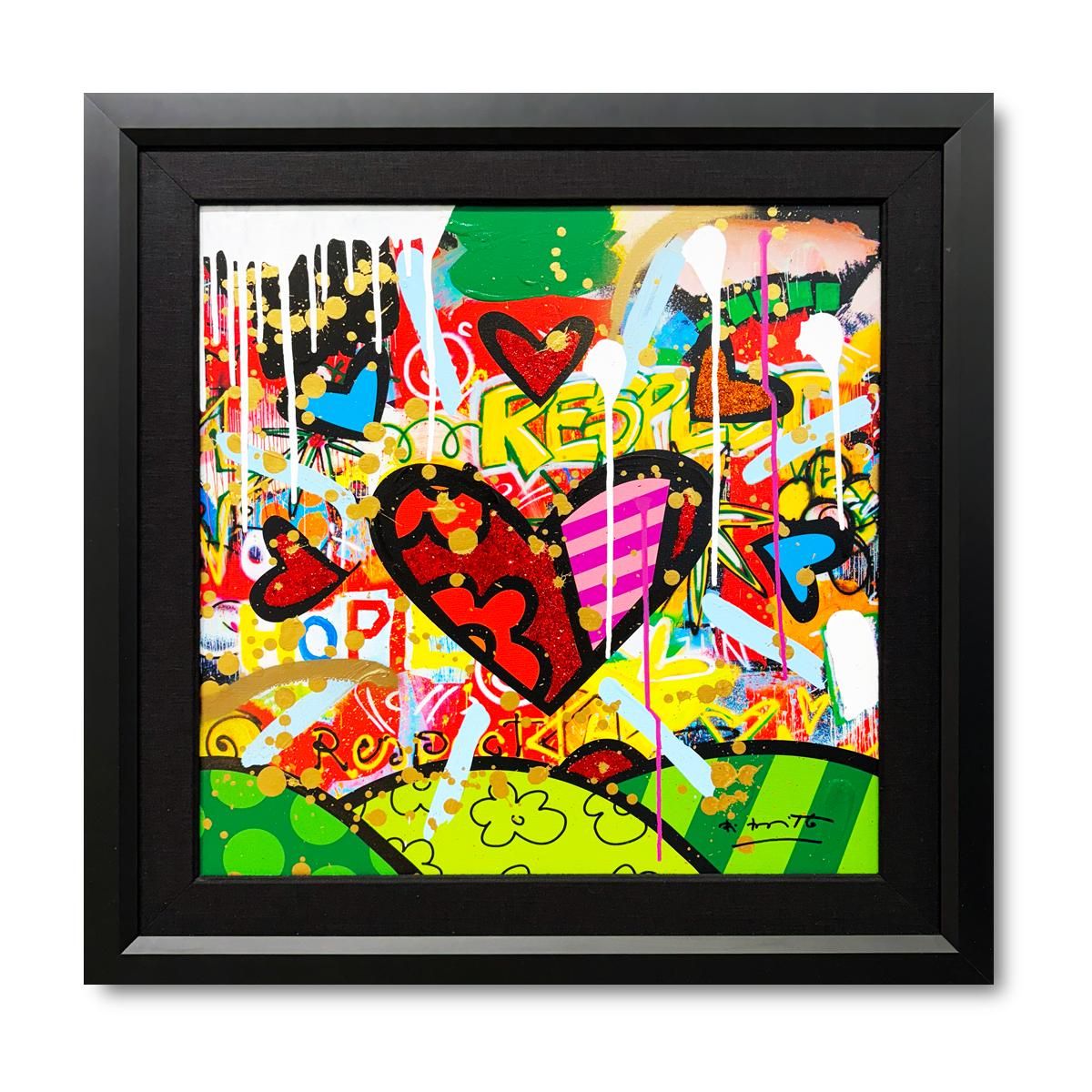 Romero Britto- Original Mixed Media on Canvas "LOVE FOR LIVE"