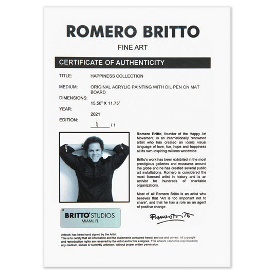 Romero Britto- Original Acrylic Painting with Oil Pen on Mat Board "Happiness Collection"
