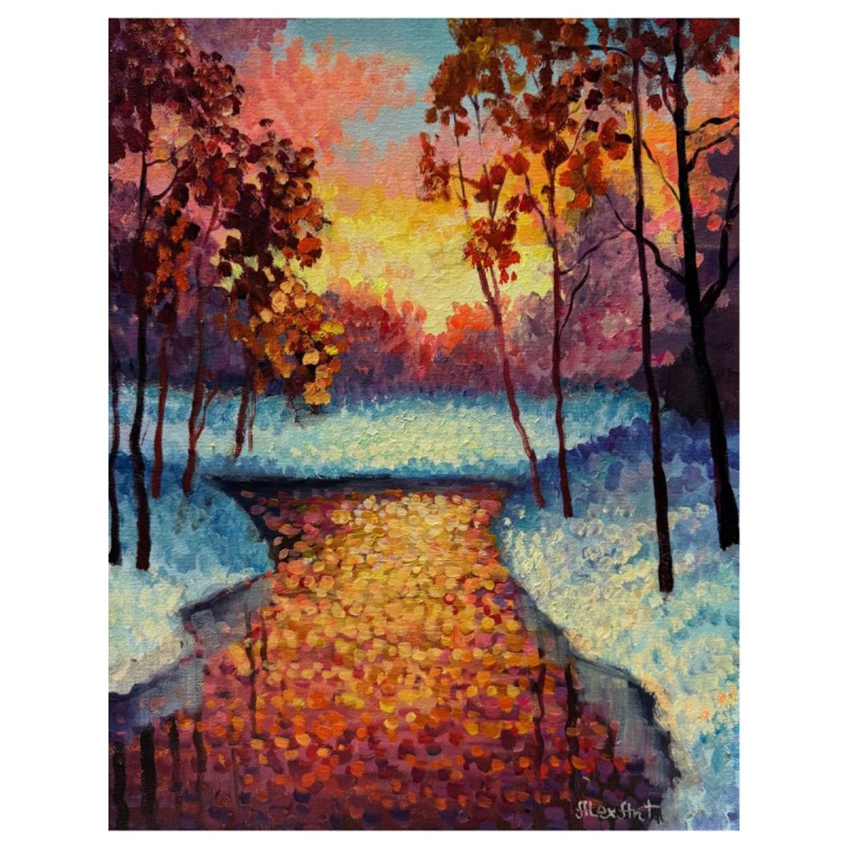 Alexander Antanenka, "Violet Sunset" Hand Signed Original Painting on Canvas with Letter of Authenticity.