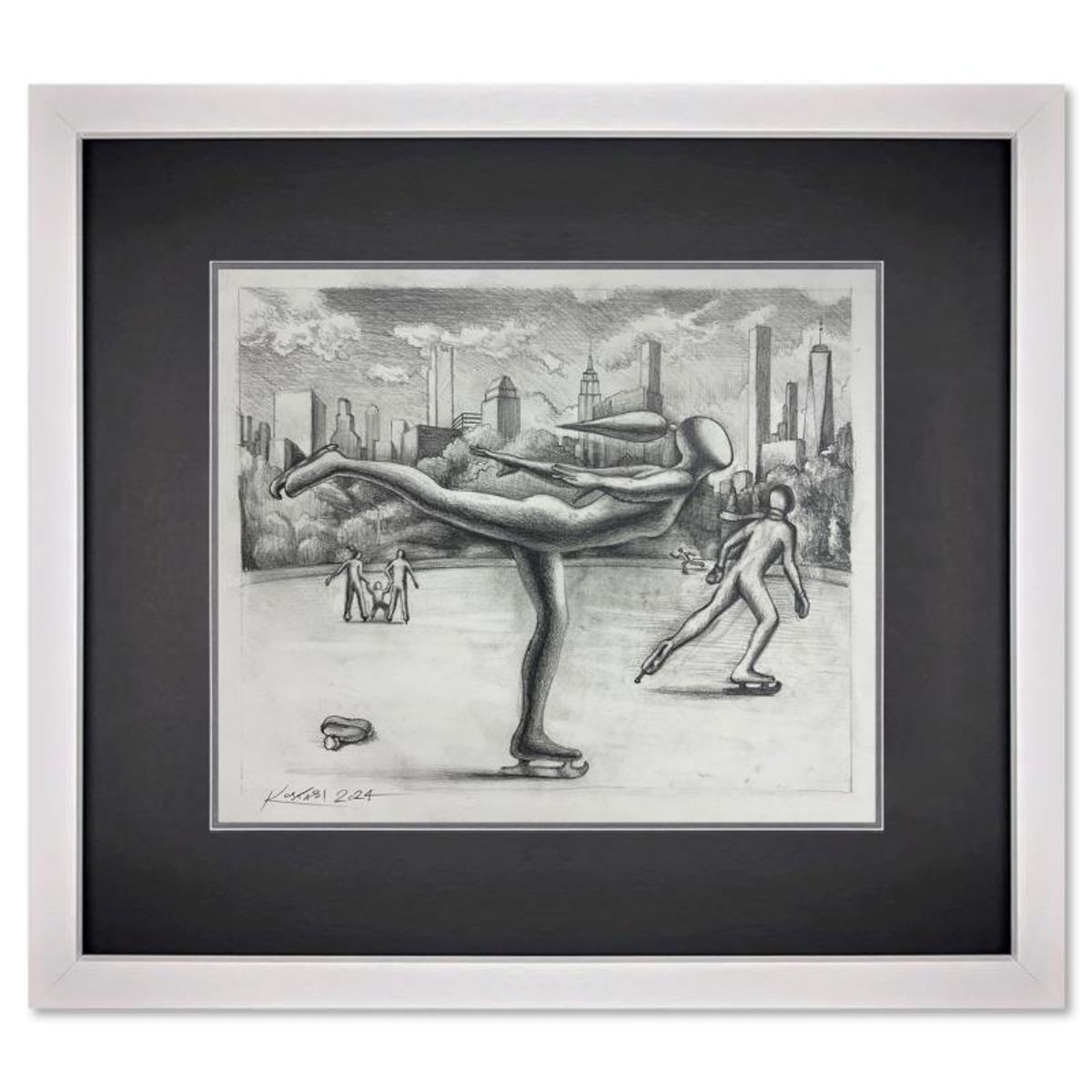 Mark Kostabi, "While They Aspire" Framed Original Drawing on Paper, Hand Signed with Certificate of Authenticity