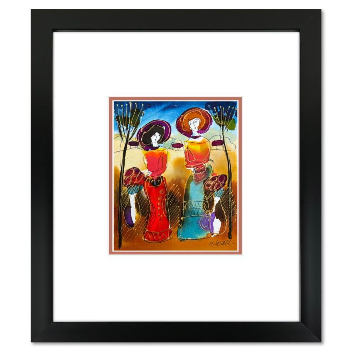 Moshe Leider, Framed Original Mixed Media Watercolor Painting, Hand Signed with Letter of Authenticity.