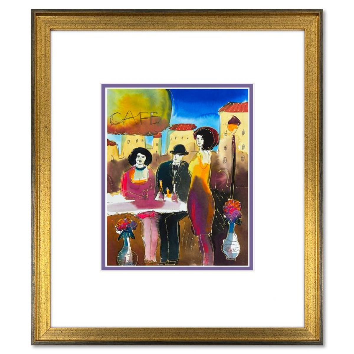 Moshe Leider, Framed Original Mixed Media Watercolor Painting, Hand Signed with Letter of Authenticity.