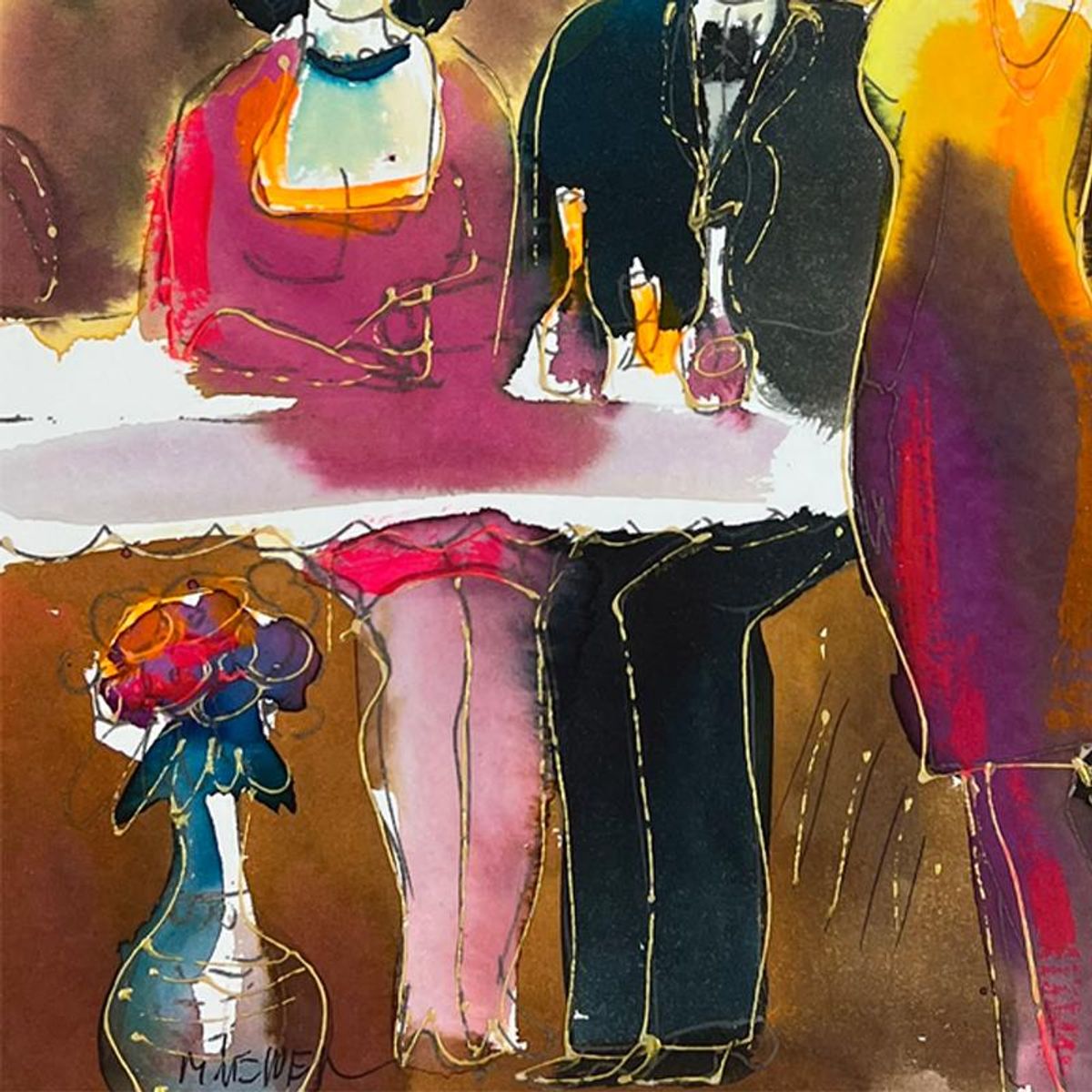 Moshe Leider, Framed Original Mixed Media Watercolor Painting, Hand Signed with Letter of Authenticity.