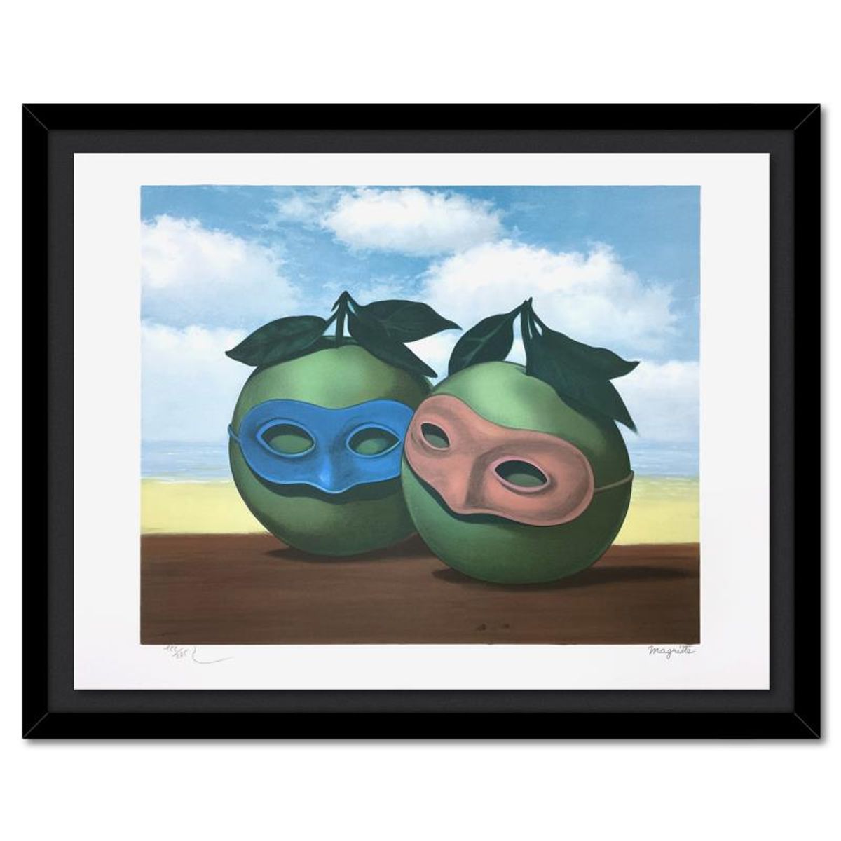 Rene Magritte 1898-1967 (After), "La Valse Hesitation (The Hesitation Waltz)" Framed Limited Edition Lithograph, Estate Signed and Numbered 122/275 with Certificate of Authenticity.