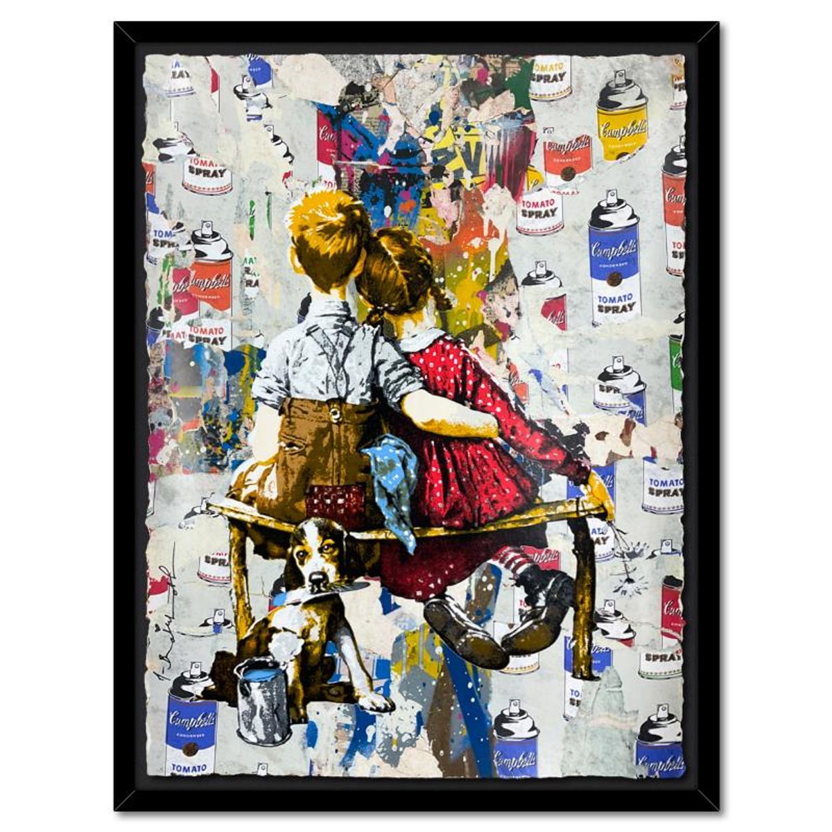 Mr. Brainwash, "Work Well Together" Framed Unique (UNIQ) Mixed Media, Hand Signed with Certificate of Authenticity.