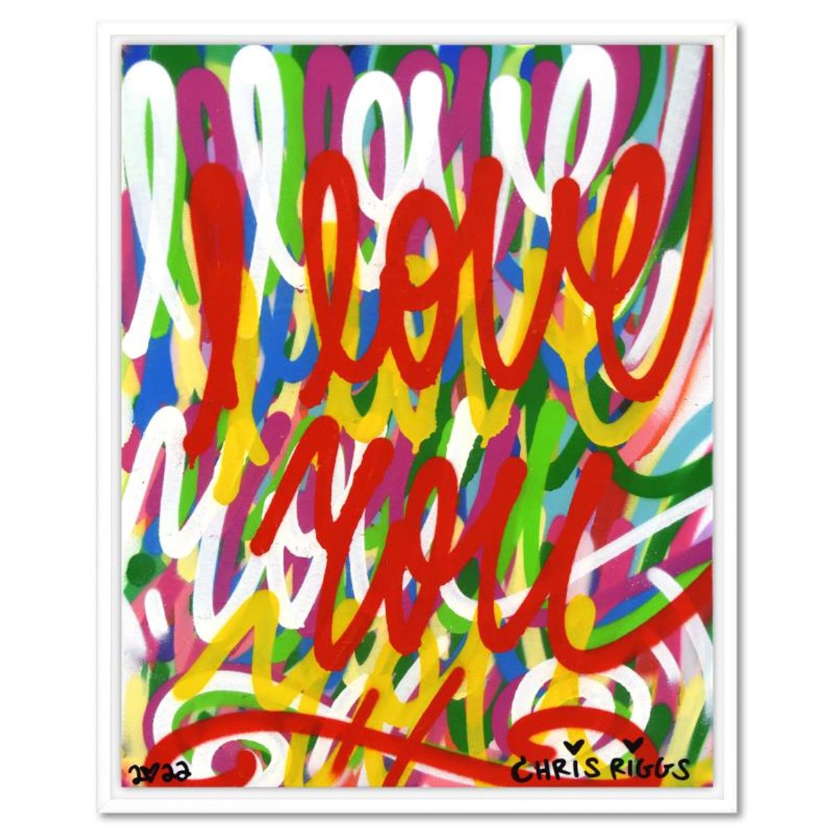 Chris Riggs, "Love" Framed Original Spray Paint Painting on Canvas, Hand Signed with Letter of Authenticity.
