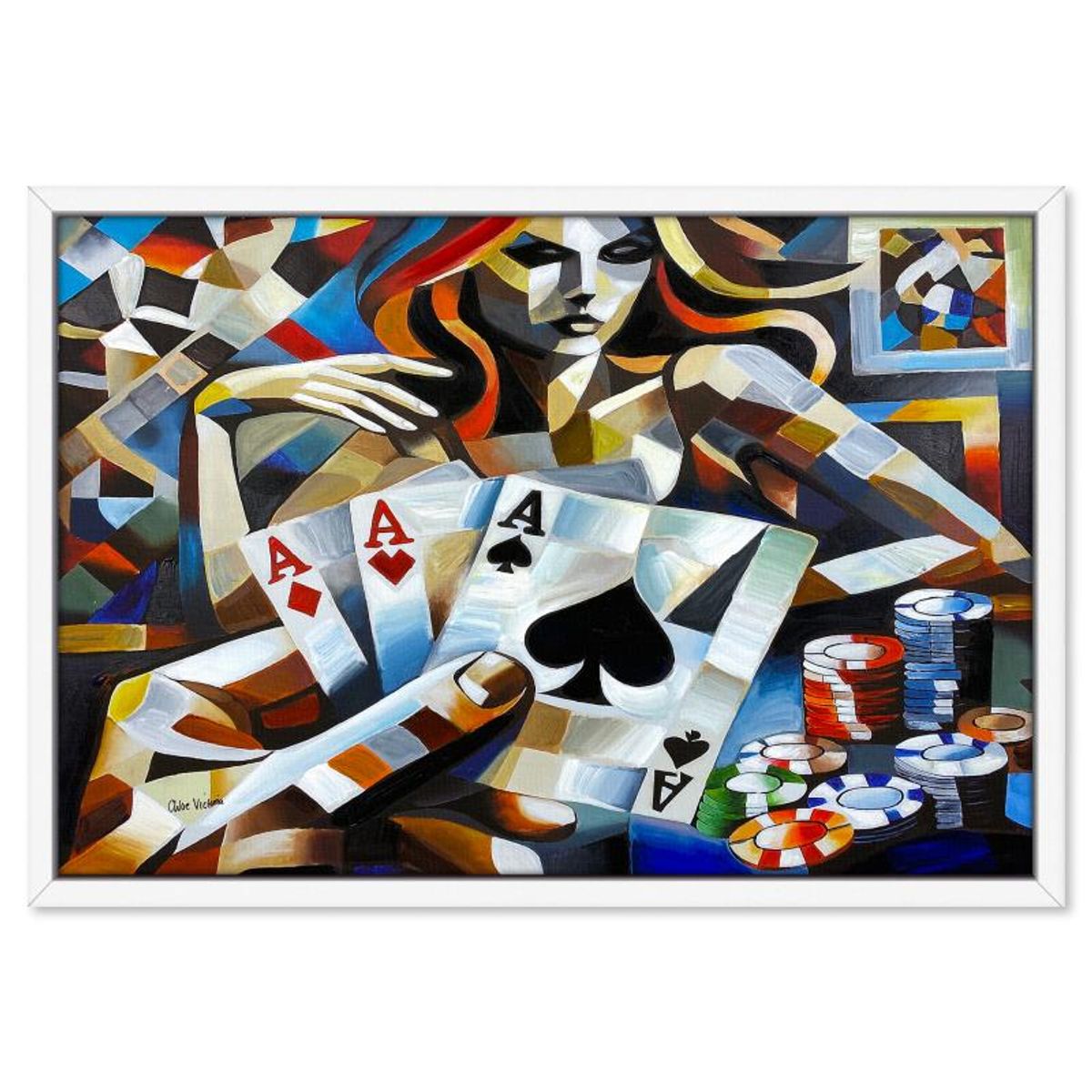 Chloe Victoria, "Queen of Bluff" Framed One-of-a-Kind Mixed Media Overpaint on Canvas, Hand Signed with Letter of Authenticity