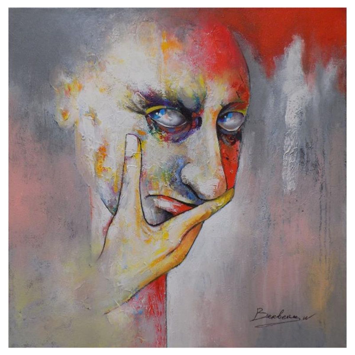 Berberyan, "Con Artist" Hand Signed Original Painting on Canvas with Letter of Authenticity.