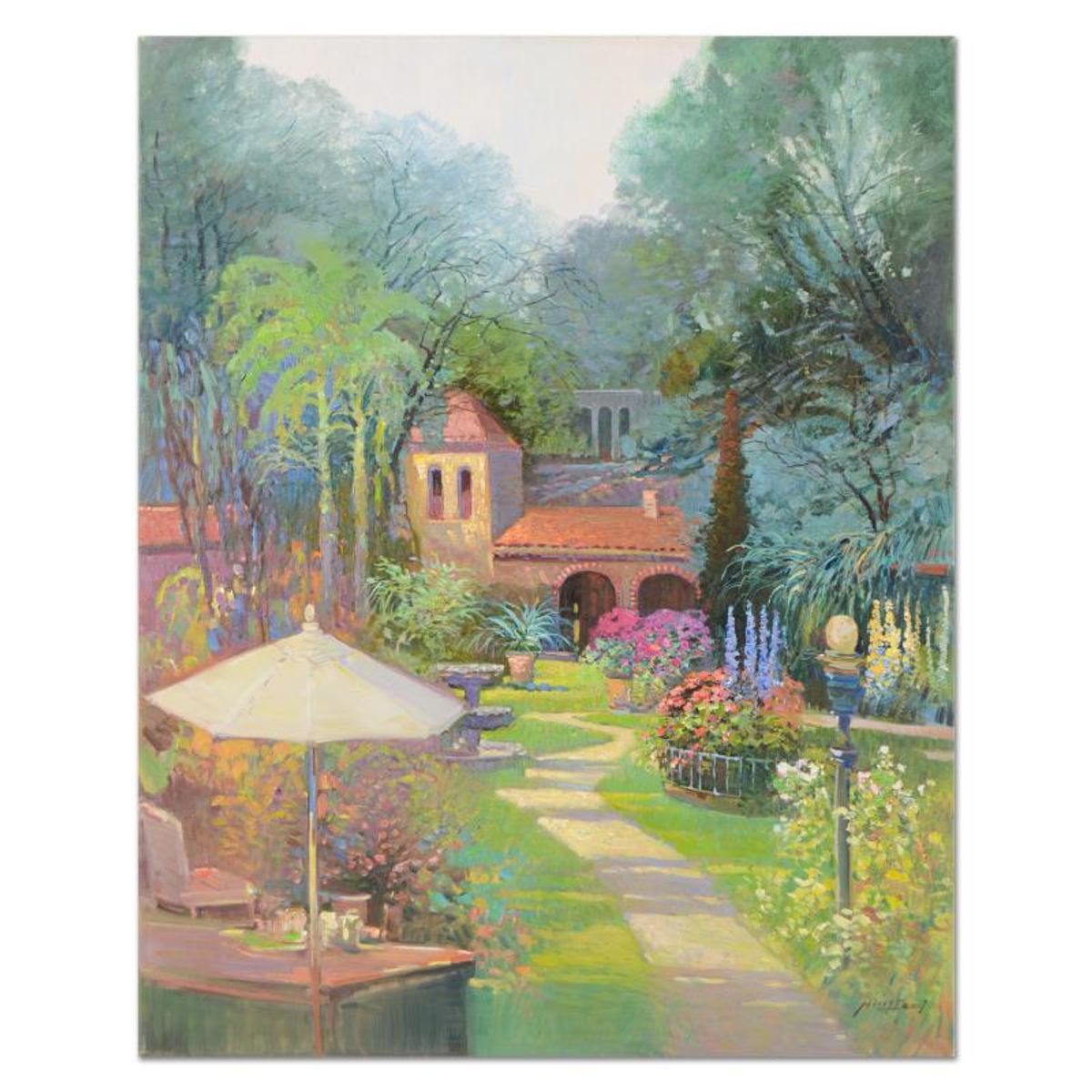 Ming Feng, "Hidden Hacienda" Original Oil Painting on Canvas, Hand Signed with Letter of Authenticity.