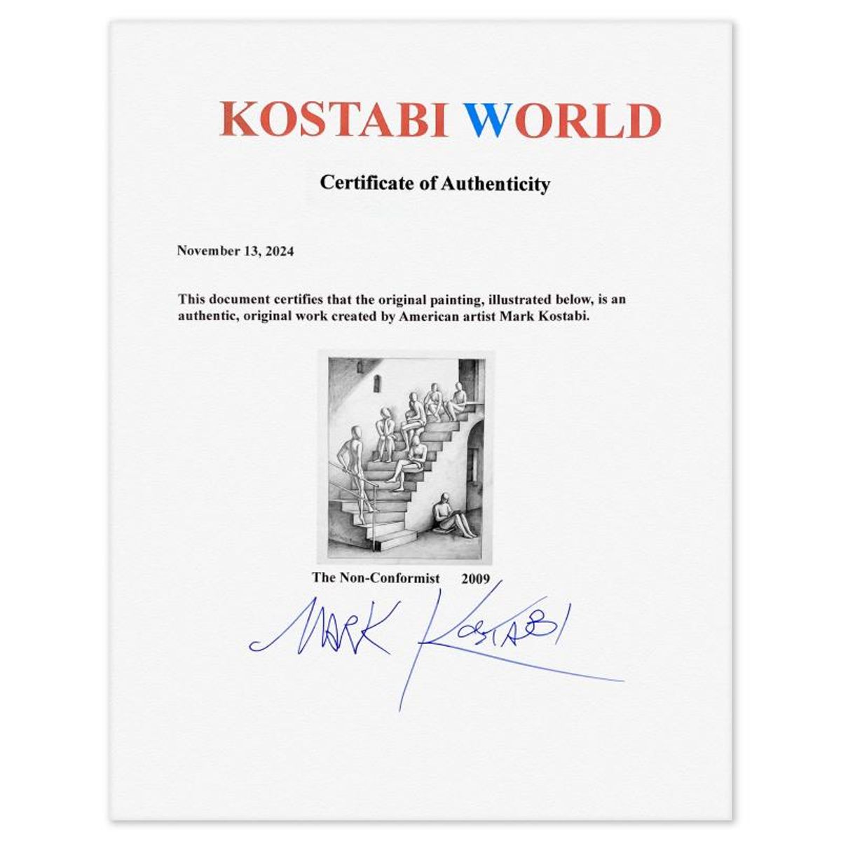 Mark Kostabi, "The Non-Conformist" Framed Original Drawing on Paper, Hand Signed with Certificate of Authenticity