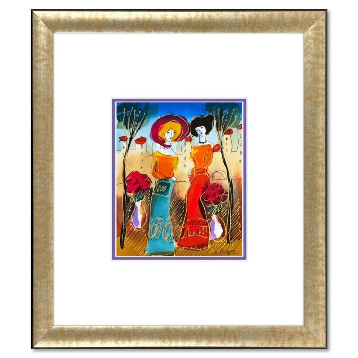 Moshe Leider, Framed Original Mixed Media Watercolor Painting, Hand Signed with Letter of Authenticity.