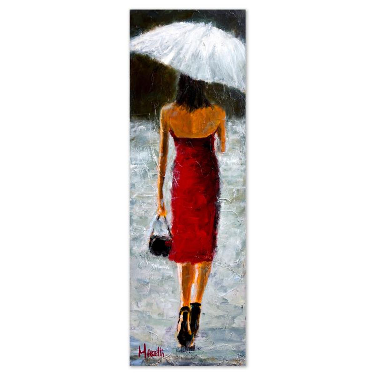 Michael Maselli, "A Walk in the Piazza" Original Painting on Canvas, Hand Signed with Letter of Authenticity.
