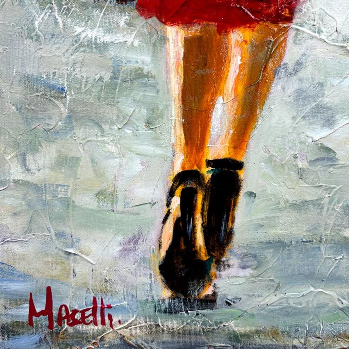 Michael Maselli, "A Walk in the Piazza" Original Painting on Canvas, Hand Signed with Letter of Authenticity.