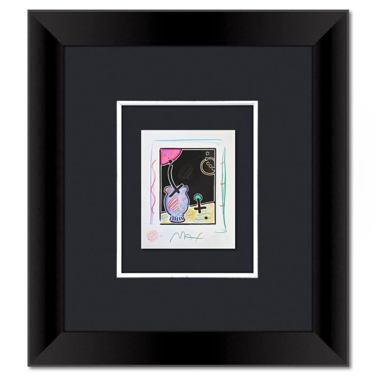 Peter Max, Framed One-of-a-Kind Mixed Media, Hand Signed with Registration Number Certifying Authenticity.
